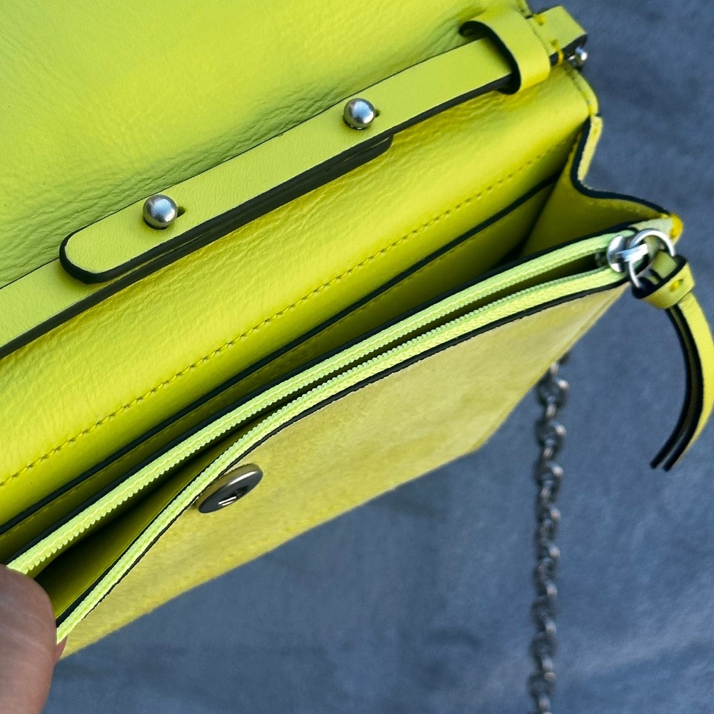 Rag & Bone Highlighter Yellow Atlas Crossbody Leather Bag Wallet Chain Strap 8" - Picture 16 of 16